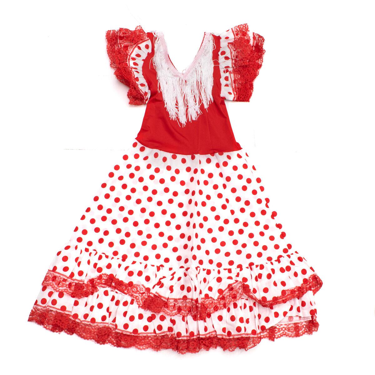 Flamenco kjole til piger - rød, str. 8 år (Polyester)