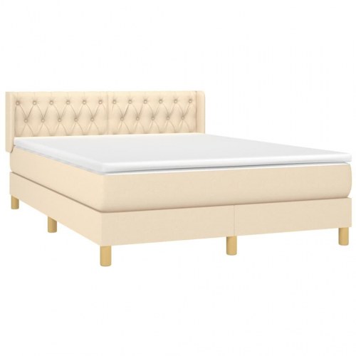 Kontinentalseng med madras 140x190 cm - stof, cremefarvet