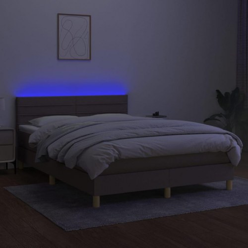 Kontinentalseng med LED-lys 140×190 cm - stof, gråbrun