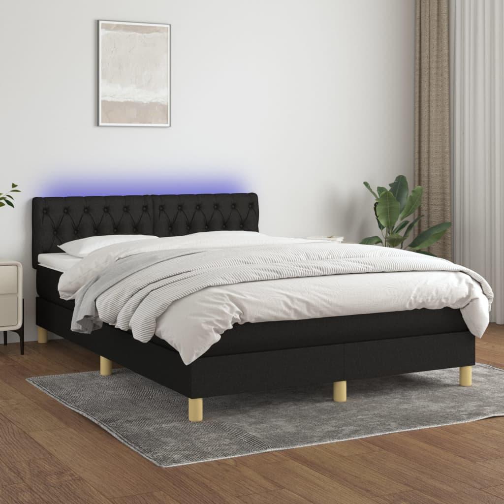 Kontinentalseng med LED-lys 140×190 cm - stof, sort