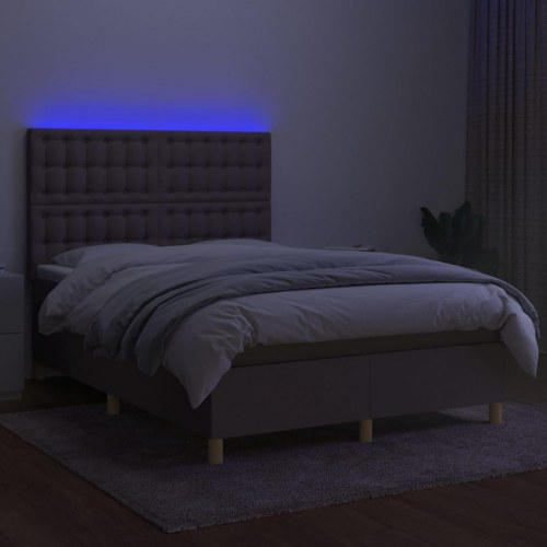Kontinentalseng med LED-lys 140 × 190 cm - stof, gråbrun