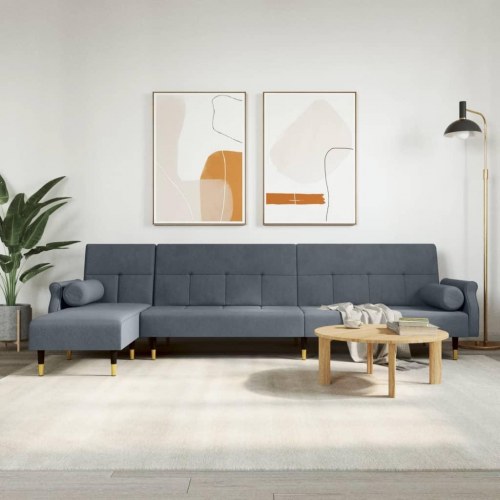L-formet sovesofa i velour - mørkegrå, 271×140×70 cm