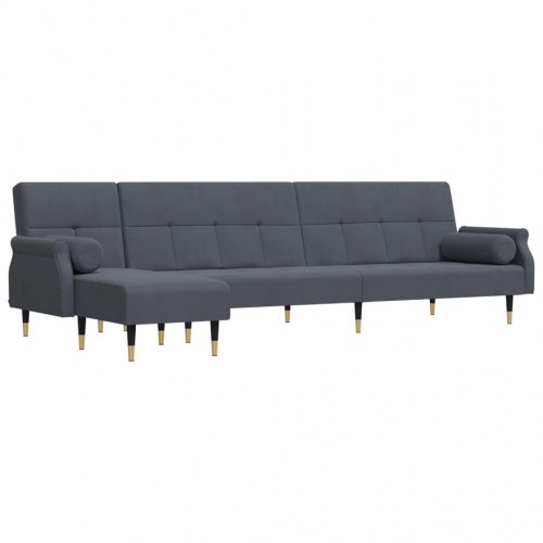 L-formet sovesofa i velour - mørkegrå, 271×140×70 cm