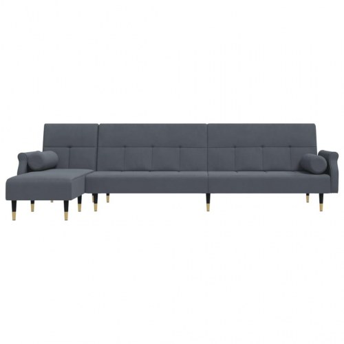 L-formet sovesofa i velour - mørkegrå, 271×140×70 cm