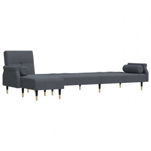 L-formet sovesofa i velour - mørkegrå, 271×140×70 cm