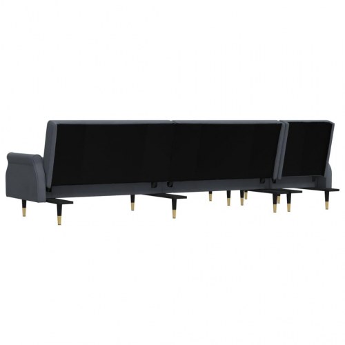 L-formet sovesofa i velour - mørkegrå, 271×140×70 cm