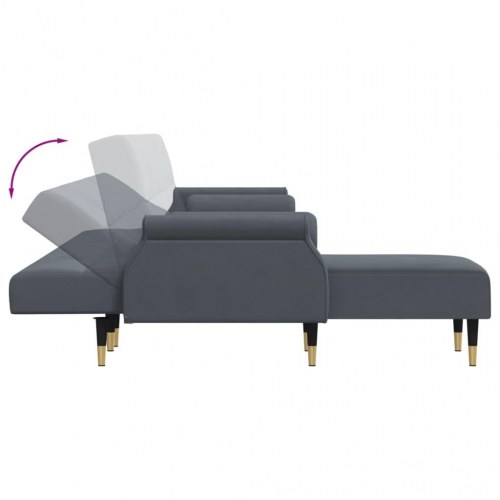 L-formet sovesofa i velour - mørkegrå, 271×140×70 cm