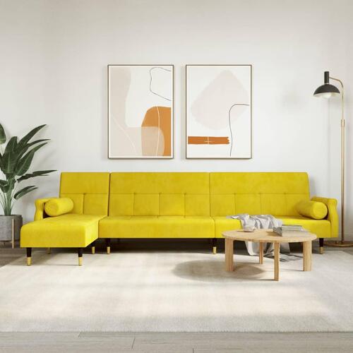 Sovesofa med chaiselong 271x140x70 cm velour gul