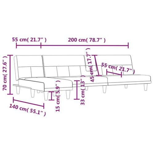 Sovesofa med chaiselong 255x140x70 cm stof lysegrå