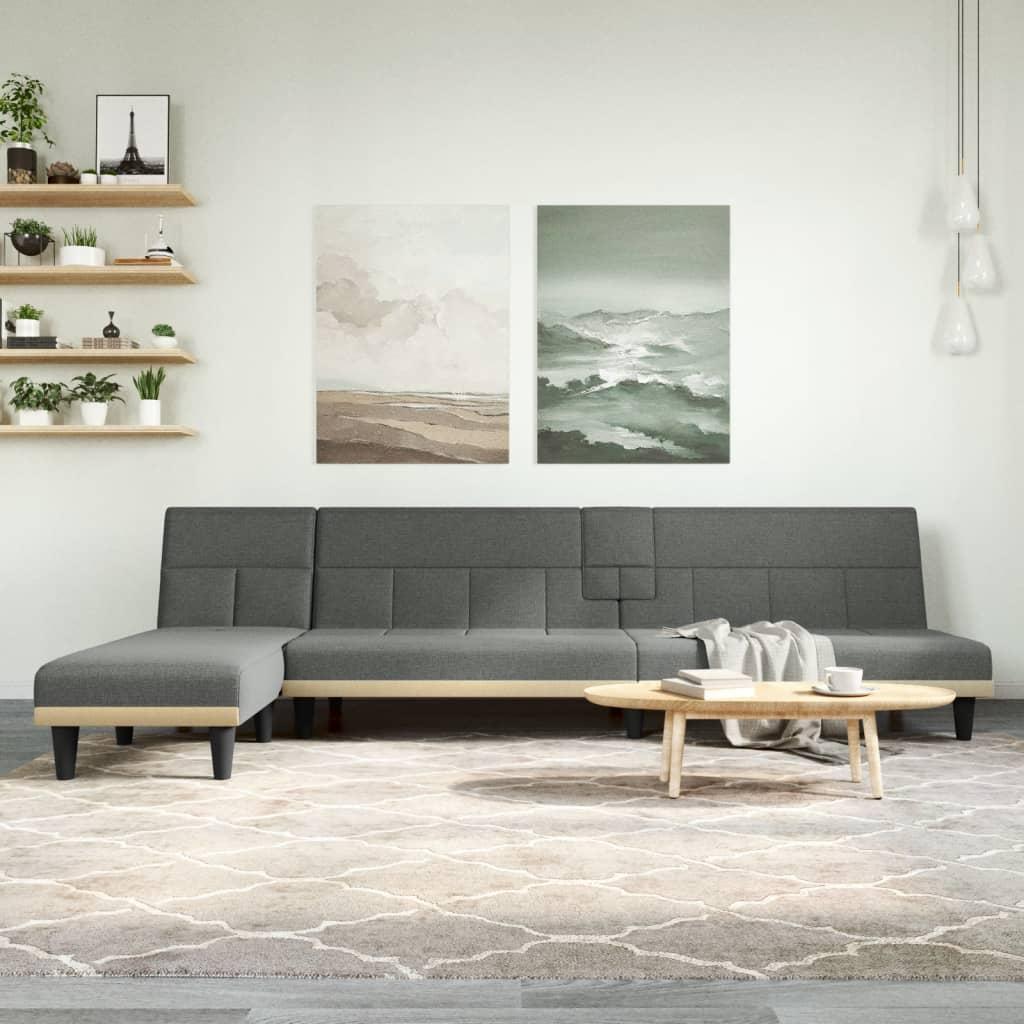 L-formet sovesofa med chaiselong 255 x 140 x 70 cm stof mørkegrå