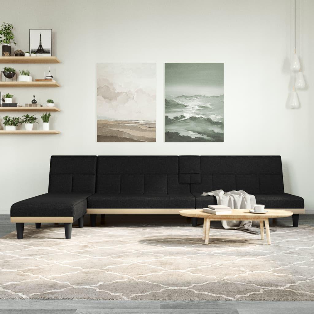 Sovesofa med chaiselong 255x140x70 cm stof sort