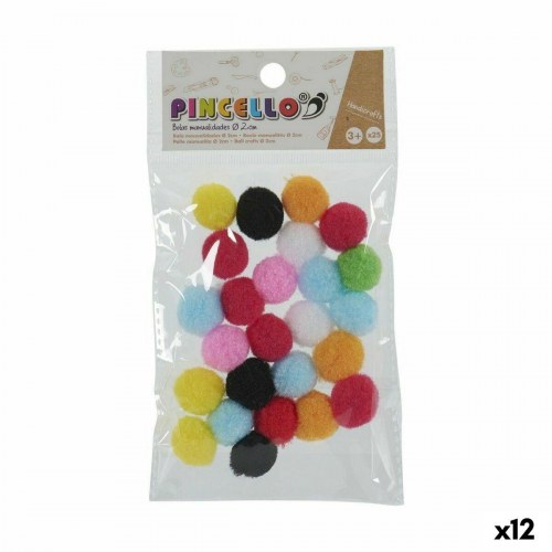 Pompon-bolde, multifarver, Ø 2 cm - 12 pak