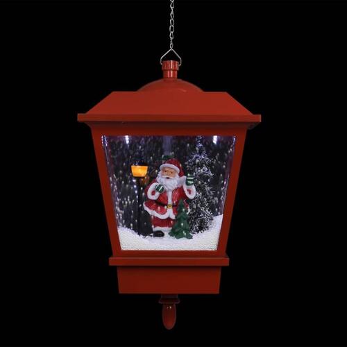 Hængende julelampe med LED-lys og julemand 27x27x45 cm rød