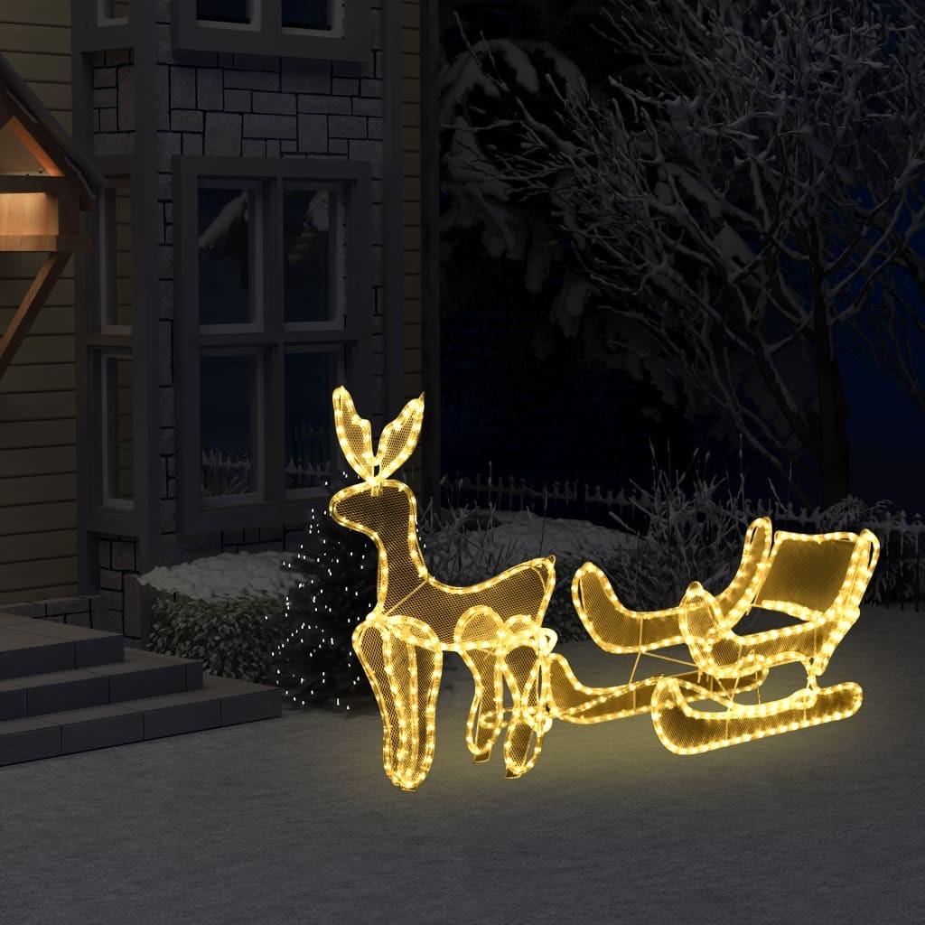 symbol i mellemtiden rørledning Julelys-opstilling med rensdyr og kane trådnet 216 LED-lys