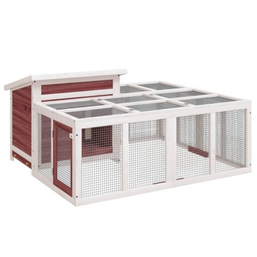 Kaninbur i massivt fyrretræ med løbegård - 144 × 123 × 67,5 cm, mokka/hvid