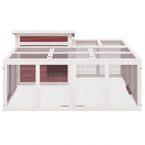 Kaninbur i massivt fyrretræ med løbegård - 144 × 123 × 67,5 cm, mokka/hvid