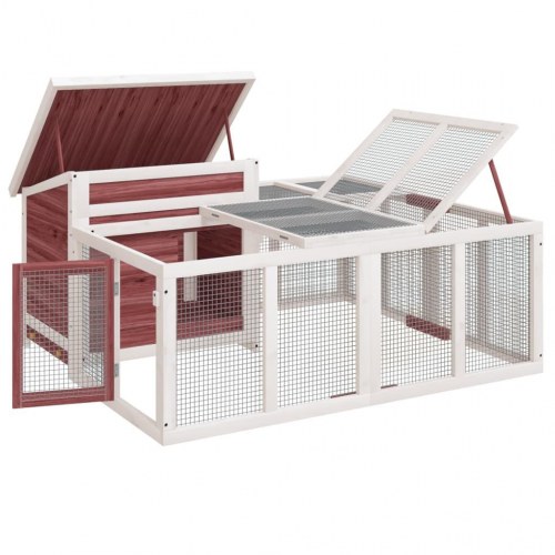 Kaninbur i massivt fyrretræ med løbegård - 144 × 123 × 67,5 cm, mokka/hvid