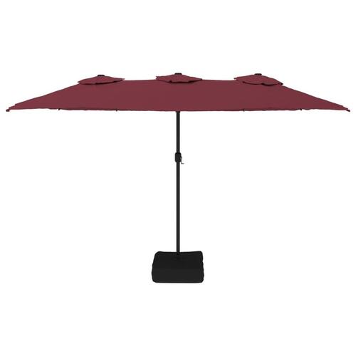 Parasol m. dobbelt parasoldug og LED-lys 449x245 cm bordeauxrød