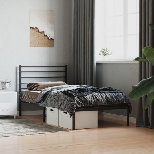 Sengeramme med sengegavl 75 × 190 cm - metal, sort