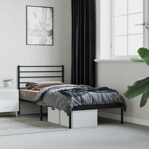 Sengeramme med sengegavl 90×200 cm - metal, sort
