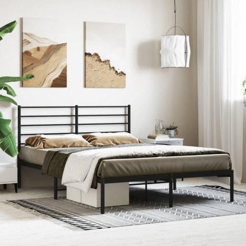 Sengeramme med sengegavl 120×200 cm - metal, sort