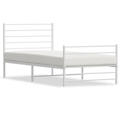 Sengeramme med sengegavl og fodgærde 75x190 cm metal hvid