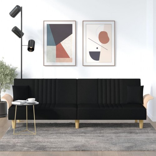 Sovesofa med armlæn i stof - sort, 224 cm