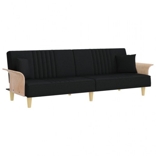 Sovesofa med armlæn i stof - sort, 224 cm