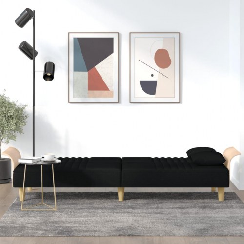 Sovesofa med armlæn i stof - sort, 224 cm