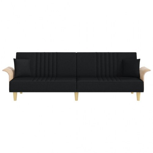 Sovesofa med armlæn i stof - sort, 224 cm