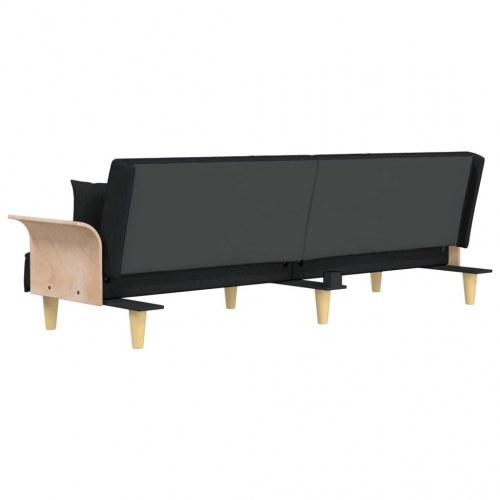 Sovesofa med armlæn i stof - sort, 224 cm