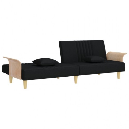 Sovesofa med armlæn i stof - sort, 224 cm