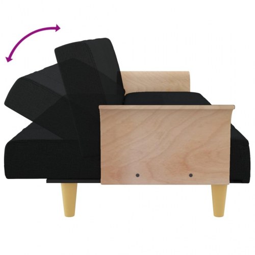 Sovesofa med armlæn i stof - sort, 224 cm