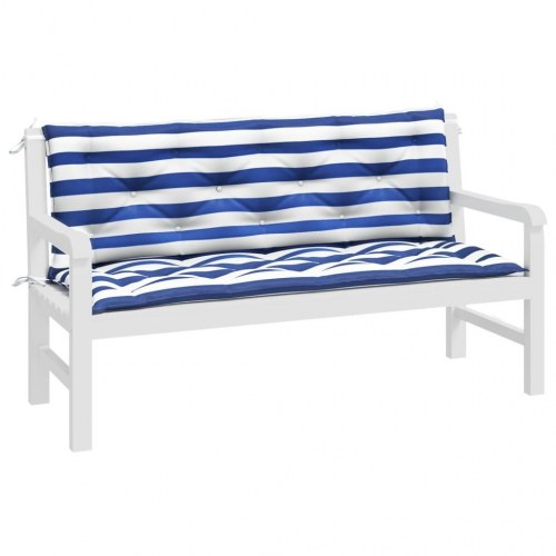 Hynder til havebænk - 2 stk, 150×50×7 cm, blå/hvide striber