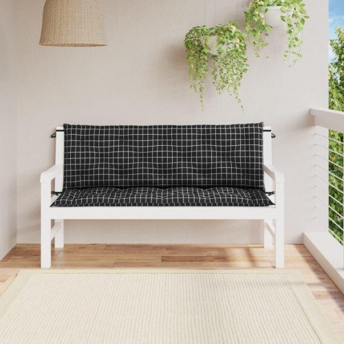 Hynder til havebænk - 2 stk 150 × 50 × 7 cm, stof med sort tern