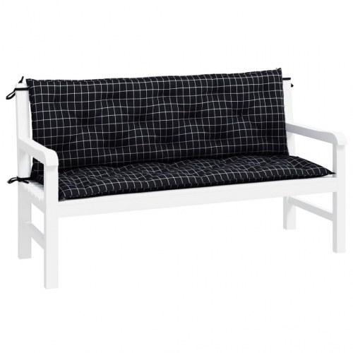 Hynder til havebænk - 2 stk 150 × 50 × 7 cm, stof med sort tern