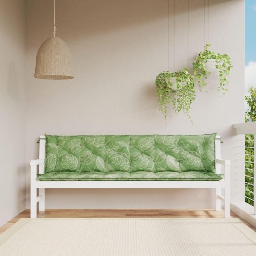 Hynder til havebænk - sæt á 2, 200×50×7 cm, stof med bladmønster