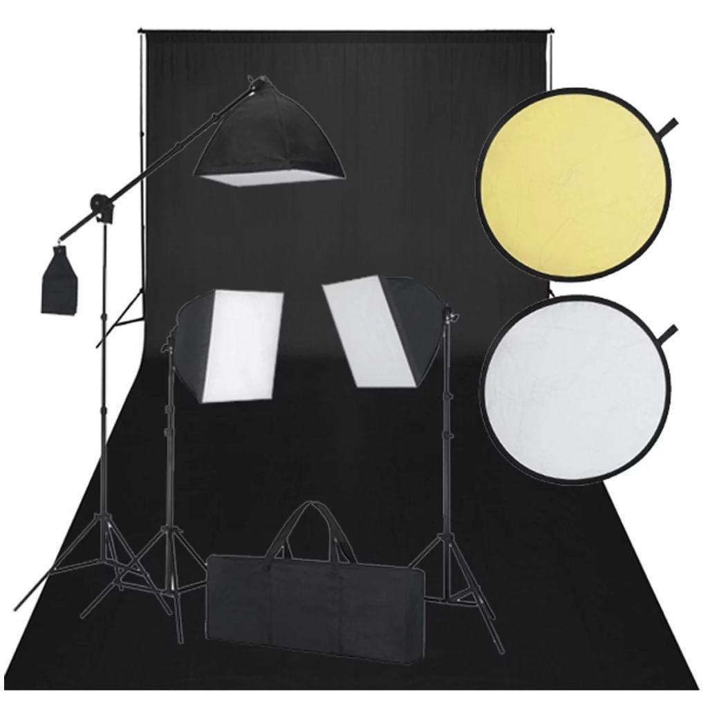 Studiosæt m. sort baggrund 3 dagslyslamper reflektor