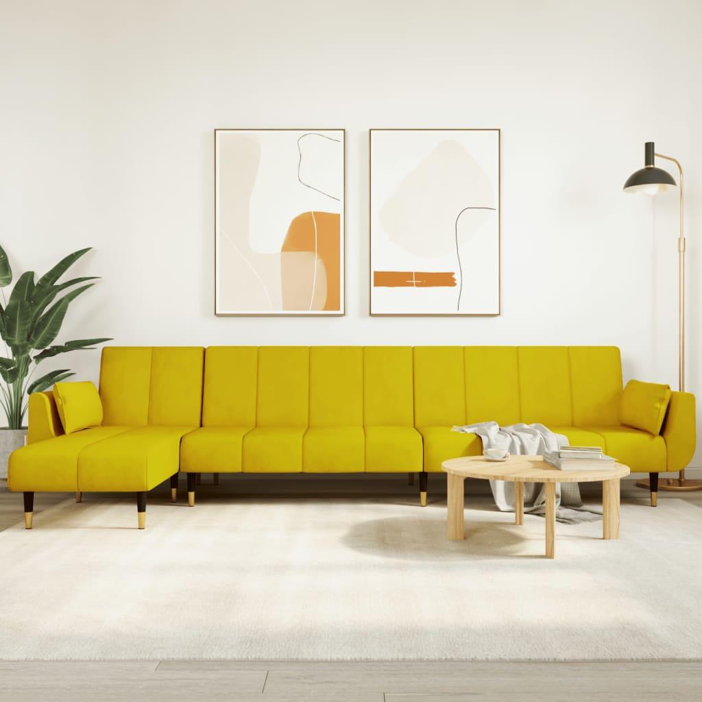 L-formet sovesofa 275x140x70 cm velour gul