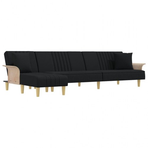 L-formet sovesofa 279x140x70 cm stof sort