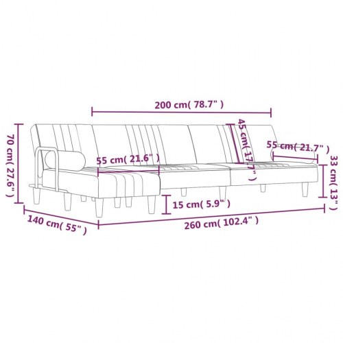 L-formet sovesofa 260x140x70 cm velour blå