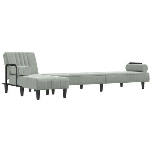 L-formet sovesofa 260x140x70 cm velour lysegrå