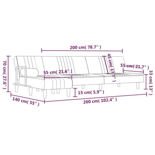 Sovesofa med chaiselong 260x140x70 cm velour mørkegrå