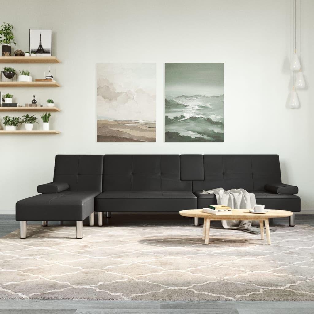 Sovesofa med chaiselong 255x140x70 cm kunstlæder sort
