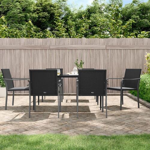 Havestole med hynder 6 stk. 56x59x84 cm polyrattan sort