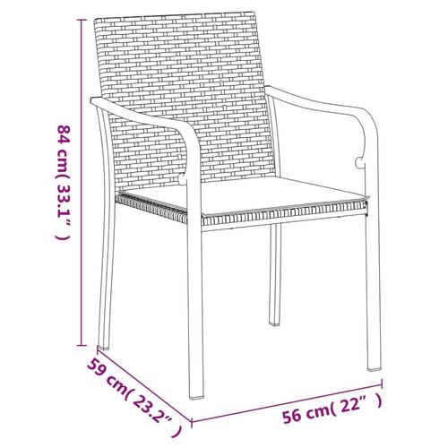 Havestole med hynder 6 stk. 56x59x84 cm polyrattan sort