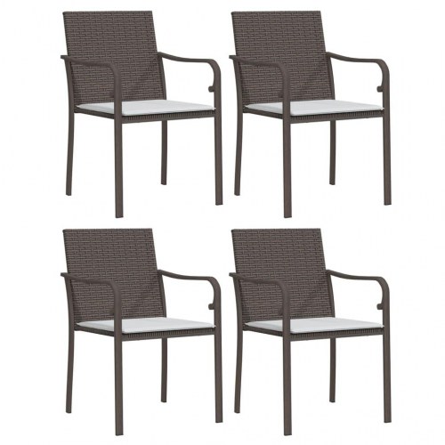 Spisebordssæt til haven - 5 dele i brun polyrattan med stål og glasbord + cremefarvede hynder