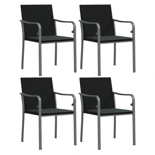 Spisebordssæt til haven 5 dele - polyrattan/stål med hynder, sort