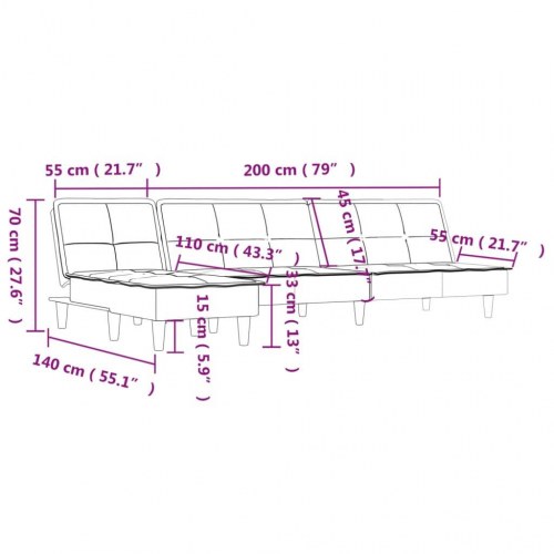 L-formet sovesofa 255x140x70 cm stof mørkegrå
