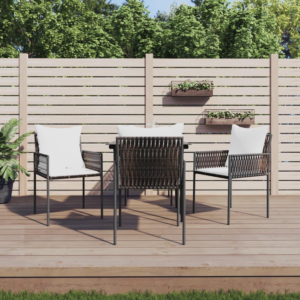 Spisebordssæt til haven 5 dele med hynder polyrattan og stål